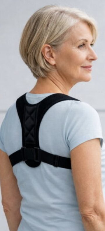 WellaBack adjustable posture support brace worn over a t-shirt